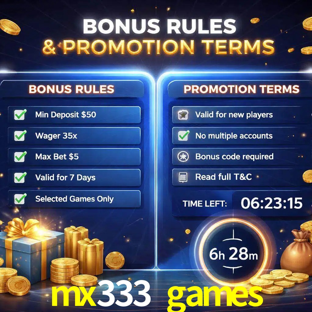 Reglas de promoción mx333 games y condiciones de bonos explicadas visualmente