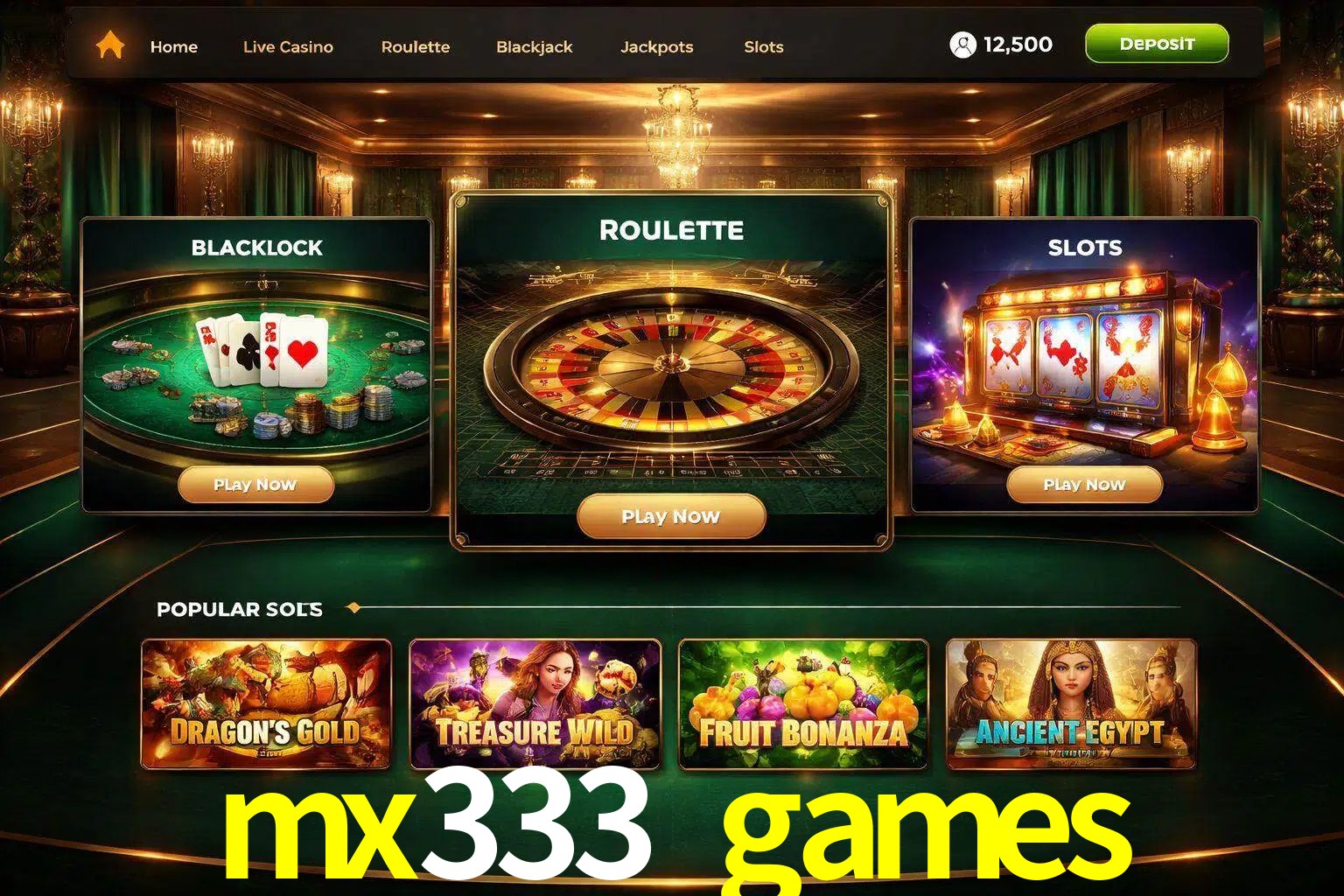 Vista de la plataforma mx333 games Casino mostrando categorías organizadas de juegos en línea